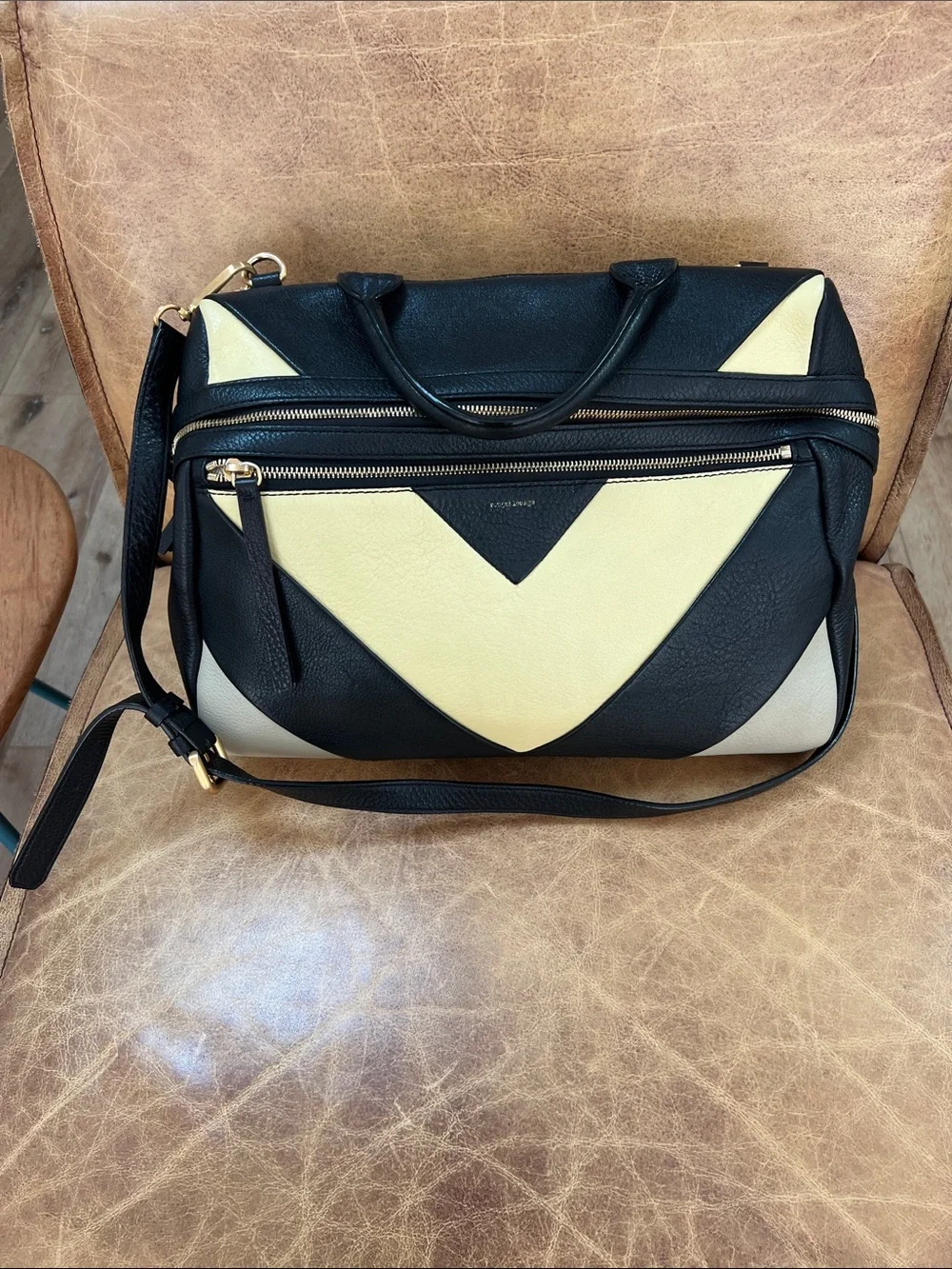 Black & Cream Chevron Leather Satchel Rouge & Lounge leather purse